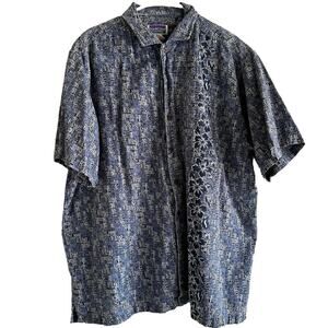 Northcrest Hawaiian Shirt Button Down Short Sleeve Collared 100% Cotton Blue XL